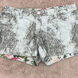 Flip Side size 13 reversible floral snake print shorts